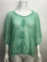 Simply Noelle Green Sheer Open Knit One Size 3 Button Top Coverup Beach Pool - £13.55 GBP