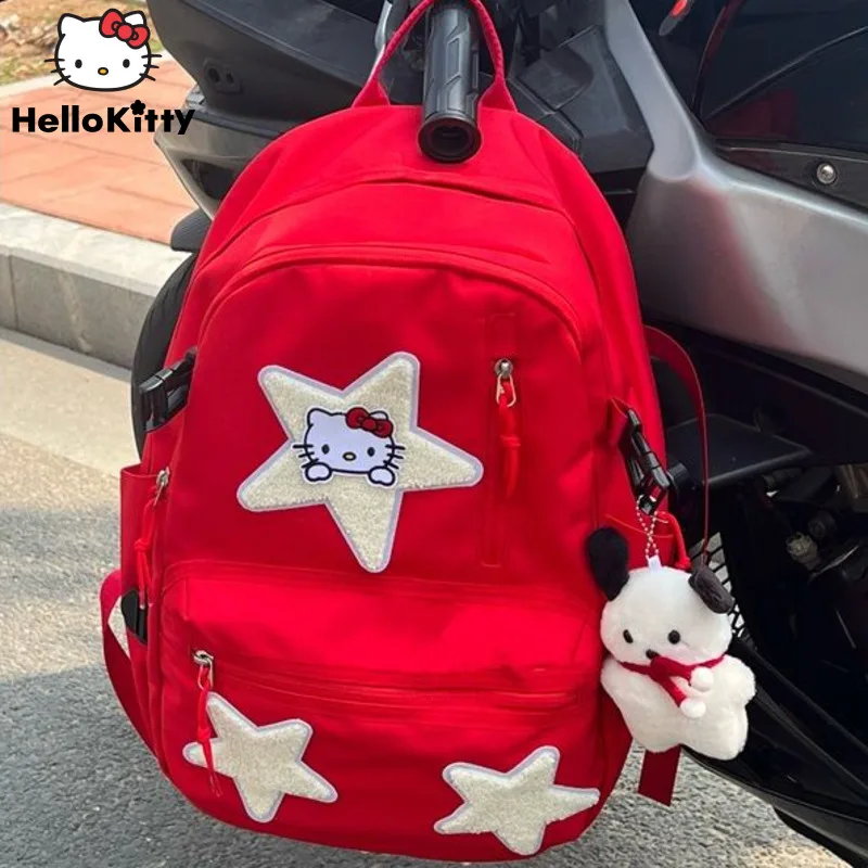Sanrio Star Hello Kitty Cartoon Red Backpack For Women New Fashion Large - $36.47
