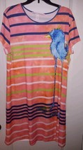 Leoma Lovegrove XL Blue Bird Orange Striped Knit Shirt Dress - $27.85