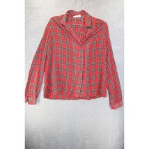 Shapely Womens Button Front Shirt Red Green Plaid Long Sleeve Cuff Colla... - £8.35 GBP