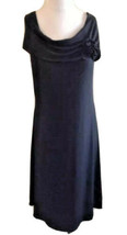 Max Studio Black Dress Cowl Neck Black Rose Detail Medium Packable No Wr... - $18.69