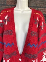 Red Christmas Sweater Small 100% Wool Christmas White Reindeer Snowflake... - $41.80