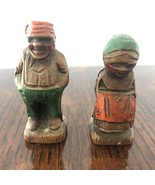 Vintage Wooden Miniature Figure Man &amp; Woman Hands In Pockets Red &amp; Green - £14.75 GBP