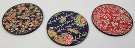N) Vintage Set of 3 Floral Colorful Asian Round Coasters 3" - $6.92