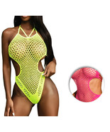 Women&#39;s Wild N Free Fishnet Halter Top Neon Rave Festival One Piece Body... - $21.99