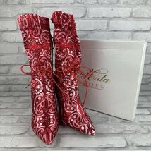 Acata Women's Size 7 Red Bandana Heeled Boots Heels New In Box - $24.14