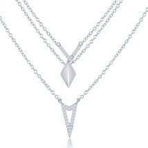 Sterling Silver Graduating Triple Chain with CZ Necklace - £38.36 GBP