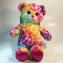 17&quot; Build A Bear Rainbow Leopard Plush Doll Purple Eyes Tie Dye - £14.69 GBP