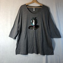 Catherines Size 1x 15/20 Grey w Apple Book Sequins Tee Shirt 3/4 Sleeve ... - £19.56 GBP