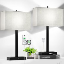 21&quot; Set Of 2 Touch Control Table Lamps With 2 Usb &amp; Ac Outlets, 3-Way Dimmable - $64.98