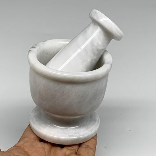 Primary image for 1.28 lbs, 2.9"x3", Natural Marble Crystal Pestle and Mortar Handmade, B32569