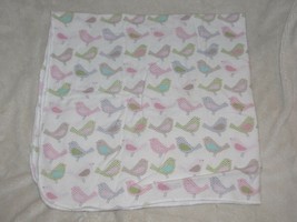 Just Born Baby Girl White Pink Gray Green Cotton Flannel Bird Receiving Blanket - £23.28 GBP