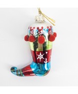 Glass Elf Shoe Christmas Ornament Stocking Pom Pons Glitter Red Blue Gol... - £6.17 GBP