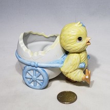 VTG Yellow Chick Pulling Cracked Egg Wagon Matte Ceramic Planter Figurine Easter - £12.74 GBP
