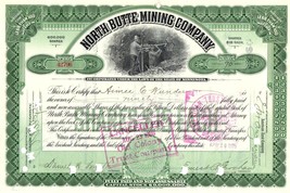 North Butte Mining Co. Capital Stock Certificate, 90 Shares, State of Mi... - $9.51