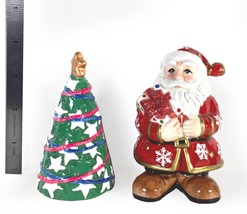 Patriotic Santa and  Christmas Tree 4&quot; Salt &amp; Pepper Shakers - Fitz and Floyd - £18.35 GBP