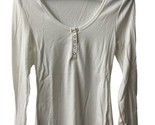 Unbranded Women Size M White Snap Henley Long Sleeved Round Neck Ribbed ... - $9.31
