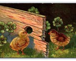 Chicks Looking Throgh Hole in Fence Joyous Eastertide Embossed DB Postca... - $3.51
