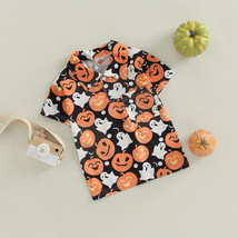 NEW Halloween Ghost Pumpkin Boys Short Sleeve Button Down Shirt - £3.93 GBP