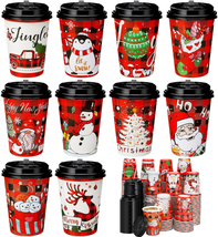 Suttmin 200 Pcs Christmas Disposable Coffee Cups with Lids Insulated Disposable  - £47.56 GBP