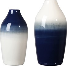 Modern Blue And White Ceramic Vase For Home Decor, Navy Blue Decorative Vase Set - £35.35 GBP