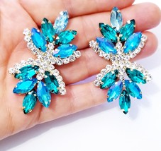 Rhinestone Drop Earrings, Aqua Chandelier Earrings, Dangle Austrian Crystal Jewe - £28.42 GBP