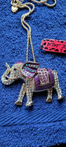 New Betsey Johnson Necklace Elephant White Purple Rhinestone Collectible Nice - £11.84 GBP