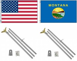 AES 3x5 3&#39;x5&#39; USA American w/State of Montana Flag w/Two 6&#39; Aluminum Flagpole Po - £43.86 GBP