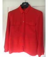 ZARA S BRIGHT CORAL ORANGE RED GOLD BUTTON SHIRT POCKET FRONT SOFT VISCO... - $28.66