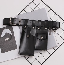 Mihaivina Leather Waist Bag Women Fanny Pack Black Waist Pack Purse Case  Belt B - £29.46 GBP
