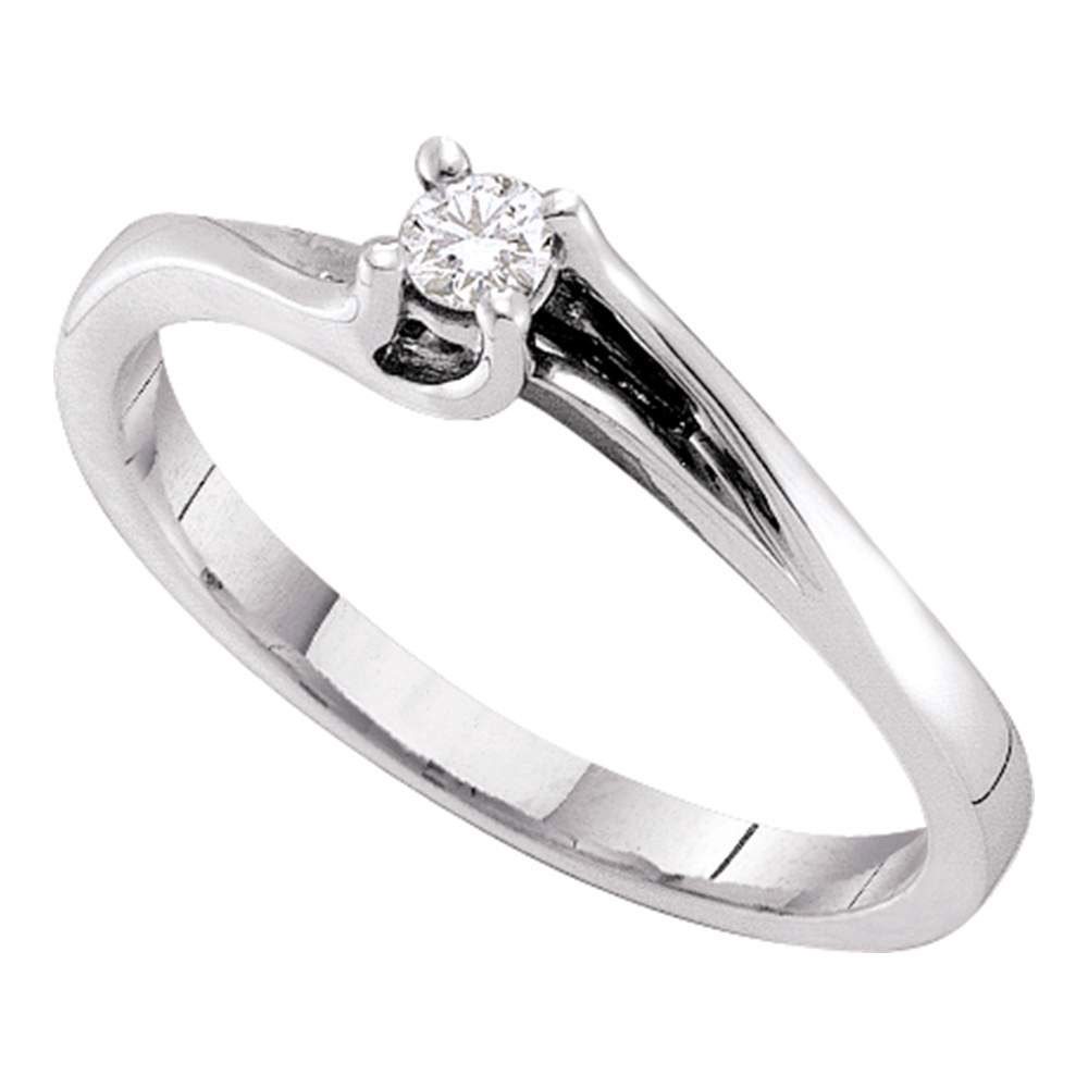 14k White Gold Womens Round Diamond Solitaire Promise Bridal Ring 1/10 Cttw