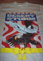 Vintage 1990&#39;s Support Desert Storm Fighter Jet Eagle Flag T-shirt Mens Small - £98.90 GBP