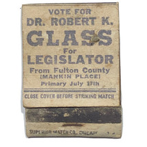 Robert Glass Fulton County Georgia State Legislator Matchbook Cover Matc... - $5.95