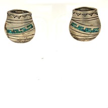 Vintage Signed Sterling J Jean Dixon Navajo Inlay Turquoise Stone Jar Earrings - £59.71 GBP