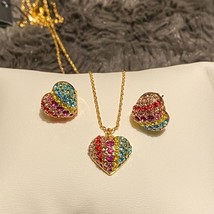 Kate Spade On the Dot Rainbow earring &amp; necklace set. Heart shaped pave ... - £52.16 GBP