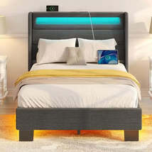LED Twin Size Bed Frame with Charging Station and Motion Activated Night... - $308.78
