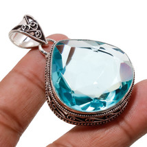 Swiss Blue Topaz Vintage Style Gemstone Handmade Pendant Jewelry 2.10&quot; SA 2457 - £4.81 GBP
