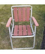 Vintage Redwood 8 Slat Aluminum Folding Lawn Chair Porch Patio Camp Pool... - £36.78 GBP