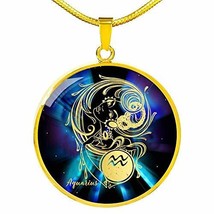 Express Your Love Gifts Aquarius Purple Galaxy Zodiac Necklace Engraved 18k Gold - £50.85 GBP