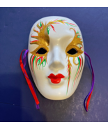 Mardi Gras harlequin ceramic porcelain vintage wall decor face mask - $24.70