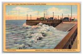 High Tide From Promenade Seaside Oregon OR Linen Postcard N26 - £2.78 GBP