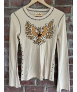 NWOT Soul Revival Bird With Flames Beige Thermal Long Sleeve Top Size Large - $1,036.70 MXN