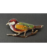 Metal Enamel Bird Brooch Pin Pinback Robin Oriole Red Green Costume Jewelry - £8.35 GBP