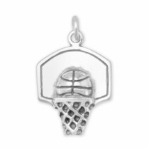 Sterling Silver Oxidized Basketball Hoop Charm Men&#39;s Women&#39;s Pendant Gift - £37.60 GBP