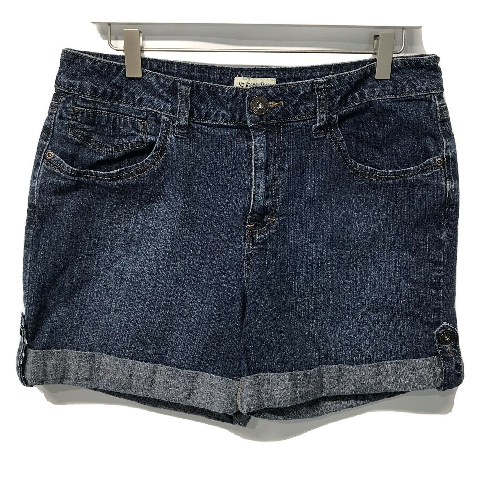 St Johns Bay Denim Shorts Stretch Cotton Roll Cuff High Rise Inseam-4.5&quot;... - $10.53