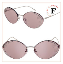 Prada Collection Oval Metal Sunglasses 60U Palladium Pink Hibiscus Flower PR60US - £143.09 GBP