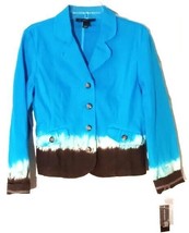 INC Women&#39;s Tie-Dye Cotton Turquoise &amp; Brown Jacket Sz S - £23.79 GBP