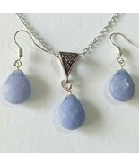 Aquamarine Victorian Silver jewelry set necklace earrings blue jewelry s... - $52.00