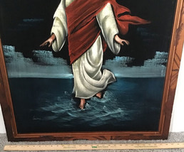 Vtg Large Black Velvet Oil Painting of Jesus Walking on Water Mexico 39” X 28.5” - £412.42 GBP