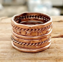 Solid Pure Copper Minimalist Healing Ring, Handmade, Unisex, 8 Pc Design... - $15.64+